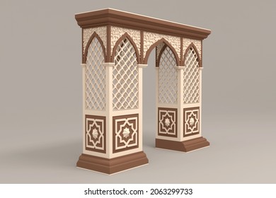 3d illustration gate entrance islamic ornament interior decoration with for event exhibition. Image background isolated.