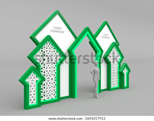3d illustration gate entrance islamic ornament\
style with blank space for logo company for event exhibition. High\
resolution image\
isolated.