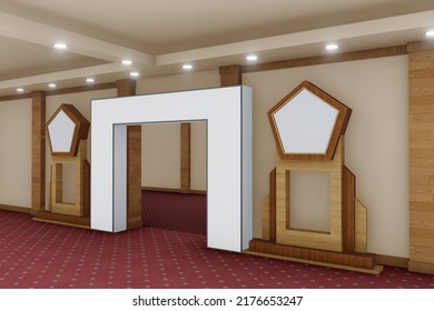 3d Illustration Gate Entrance In Lobby Venue With Blank Space Logo Company For Event Exhibition. 