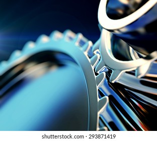 3d Illustration Of Gear Metal Wheels Close-up