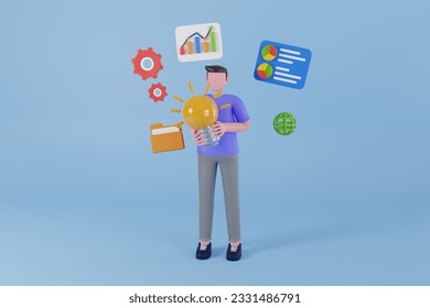 3D Illustration of Generating Creative Ideas. concept of idea, brainstorm, thinking, solution. 3d illustration
