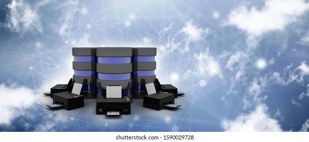 3d illustration Generic inkjet printer CMYK cartridges with database