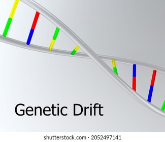 3D Illustration Of Genetic Drift Script Below A DNA Double Helix, Isolated Over Gray Pattern.
