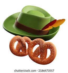 3D Illustration German Hat Pretzels Oktoberfest
