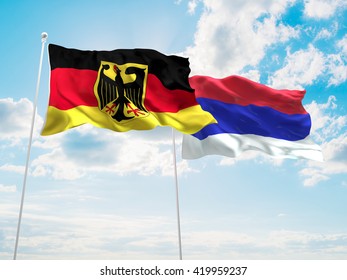 3D illustration of Germany & Republika Srpska Flags are waving in the sky
