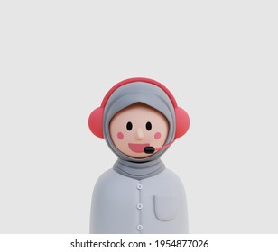 3D Illustration girl character with headset and mic, best use for customer service avatar, character profile - Powered by Shutterstock