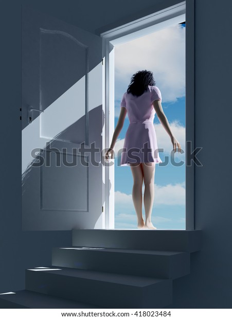 3d Illustration Girl Doorway Stock Illustration 418023484 Shutterstock 0081