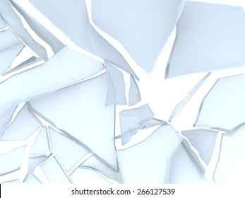 3d Illustration Of Glass Breaking, Over White Background