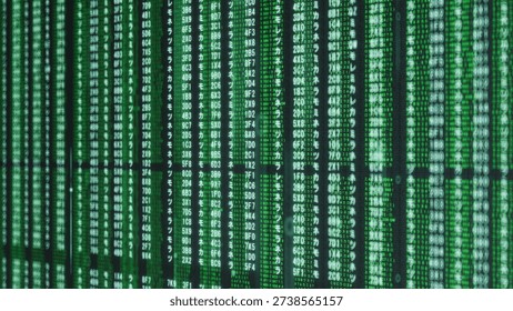 3D illustration of glowing alphanumeric characters cascading in columns. 3D Illustration