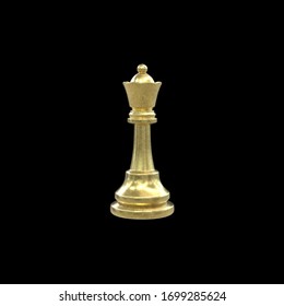 3d Illustration Of Gold Chess Queen Isolated On Black Background. Minimalist Render Of Strategy Game Piece With Golden Texture.