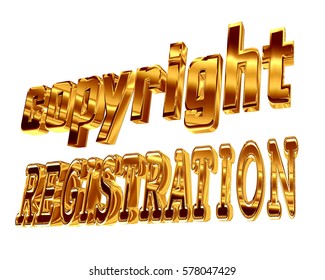 3d Illustration. Gold Text Copyright Registration On A White Background