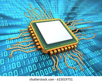 3d illustration of golden computer processor over digital background 