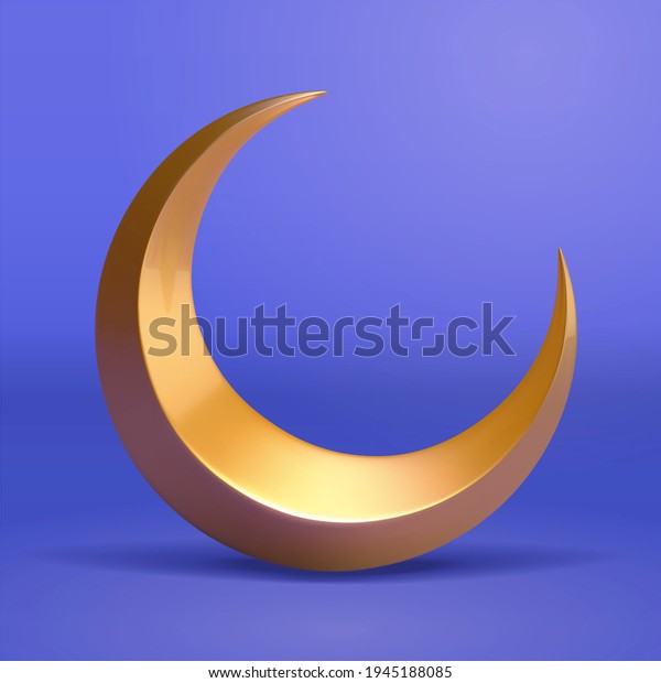 金色の三日月の3dイラスト 青の背景にエレメント イスラム教 マジック 夜間に適しています のイラスト素材