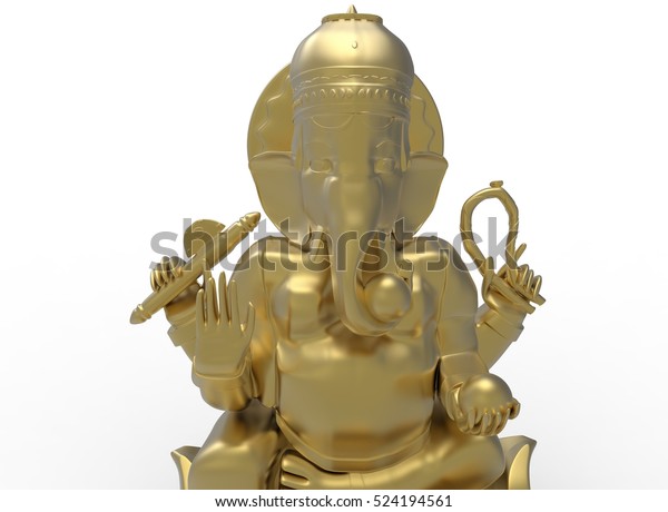 3d illustration of golden Ganesh white background isolated. icon for wallpaper mural. 