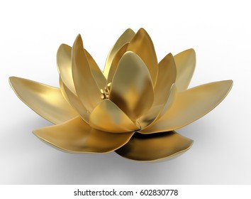 3d illustration of golden lotus. white background isolated. icon for game web.