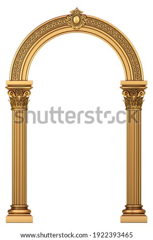 3d illustration. Golden luxury marble classic arch with columns. The portal in Baroque style. The entrance to the fairy Palace Foto stock © 
