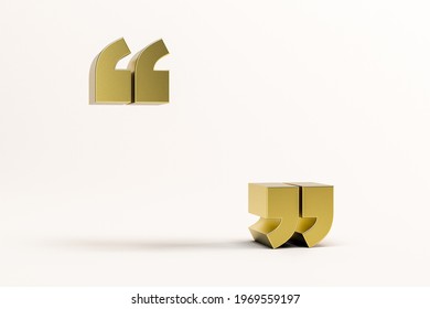 3D Illustration Golden Quotation Mark Symbol Isolated On White Background. 3D Rendering For Advertising.