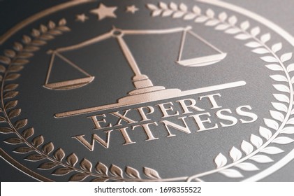 3D Illustration Of A Golden Stamp Where It Is Written The Text Expert Witness. Legal Expertise.