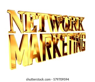 3d Illustration. Golden Text Extensive Network Marketing On White Background