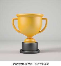 3d Illustration Of Golden Trophy For Champion.