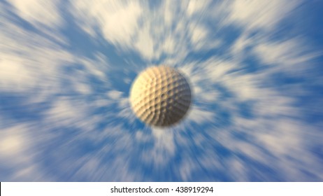 A 3d illustration of a golf ball flying through the air composited on a beautiful clear blue sky.  - Powered by Shutterstock