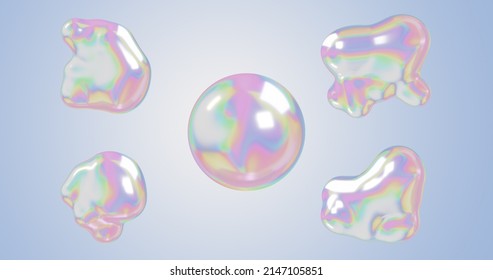 3d illustration gradient background several pastel rainbow liquid particles, circles, infusion, merging into a sphere