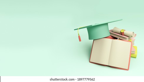 3D Illustration. Graduation cap and a stack of books on isolated background. Education concept. - Powered by Shutterstock