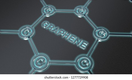 3D Illustration Of A Graphene Film, The Formula Of The Nanostructures, Atoms And Symbols Of Carbon. Futuristic 3D Background, Scientific Idea Over The Material. 3D Rendering