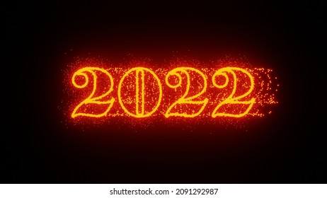 3D Illustration Graphic Of 2022 With Orange Color Particles Motion Graphics. Happy New Year Intro.