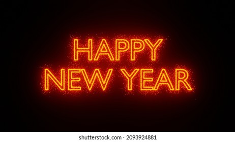 3D Illustration Graphic Of The Text Happy New Year With Orange Color Particles Motion Graphics. Happy New Year Intro.