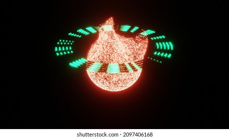 3D Illustration Graphics Of Abstract Sci-fi Energy Object Particles And Neon Light Ring Background. 3D Cinematic Scene Motion Graphic.