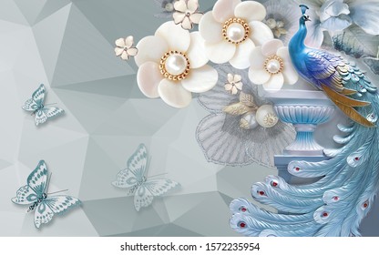 white blue peacock wallpaper