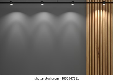 3d Illustration. Gray Wall Of The Reception And Decor From The Board. Mock Up Walls For A Brand Or Logo.