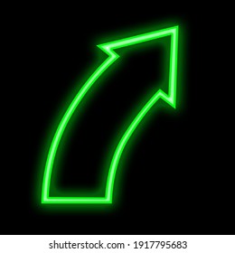 3d Illustration Green Neon Arrow, Bright Glowing Sign Symbol, Isolated Design Element