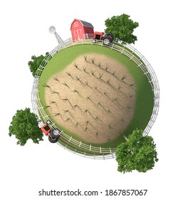 3d Illustration Green Planet Farm On White Background