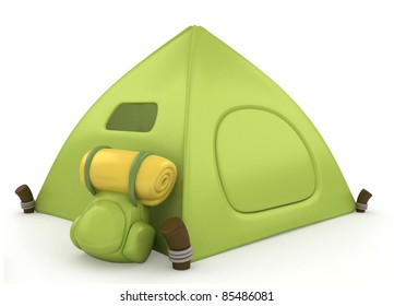 3D Illustration Of A Green Tent