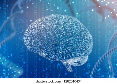 3d Illustration Grid Of Digital Brain. Concept Of Artificial Intelligence And The Limitless Possibilities Of The Mind