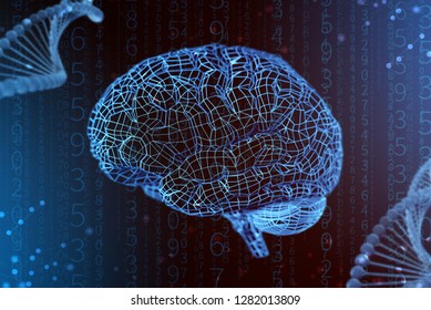 3d Illustration Grid Of Digital Brain. Concept Of Artificial Intelligence And The Limitless Possibilities Of The Mind