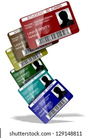 3d illustration of a group of student ID cards suspended in the air / Student ID cards