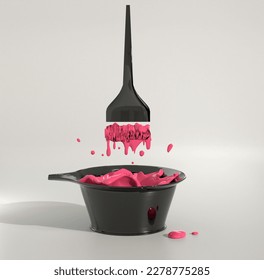 3D illustration of hair coloring accessories as brush and bowl with mixture, isolated on white background, close-up, copy-space - Powered by Shutterstock