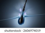 3D illustration of a hair strand and follicle being energized by glowing particles. Ideal for hair growth, follicle care, or advanced hair serum concepts.