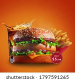 3D illustration. Hambuger, french fries and soda, just add text and edit the price