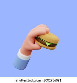 3d Illustration Of Hand Holding Burger