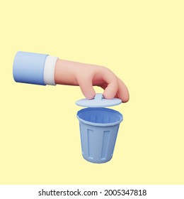 3d Illustration Of Hand Holding Trash Bin