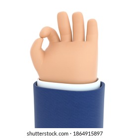 3D Illustration. Hand Shows Ok Sign. Hand In Cartoon Style Not White Background.