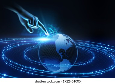 3d Illustration Of Hand Touch Gesture On Earth Futuristic Technology Represent Multi Touch Control Smart Technology





