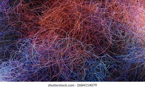 3D illustration of a hand-drawn scribble background texture. Colored tangled pattern.