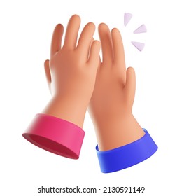 3D Illustration Hands Hi Five Cartoon Character Hands. Art Isolated On White Background.