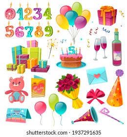 3d illustration of Happy birthday holiday invitation balloons and gifts 2021 - Powered by Shutterstock