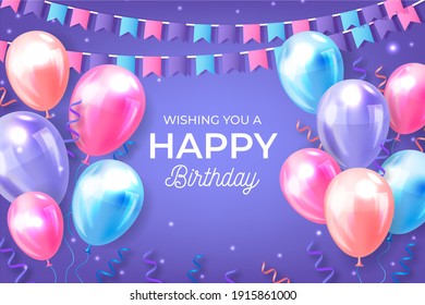 3d illustration of happy birthday wish image with colorful balloons